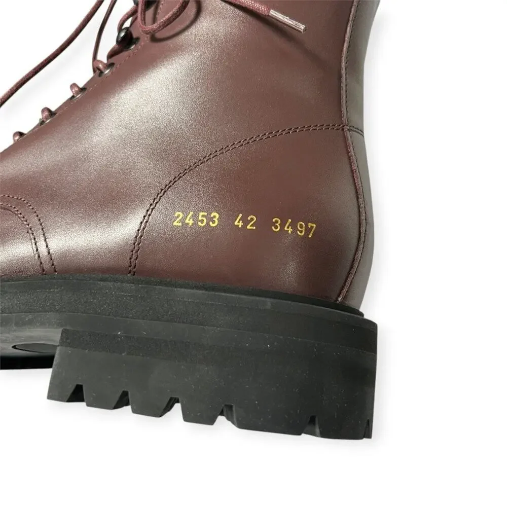 Common Projects Burgundy Leather Combat Boot EU 42 2453 NEW MADE IN ITALY